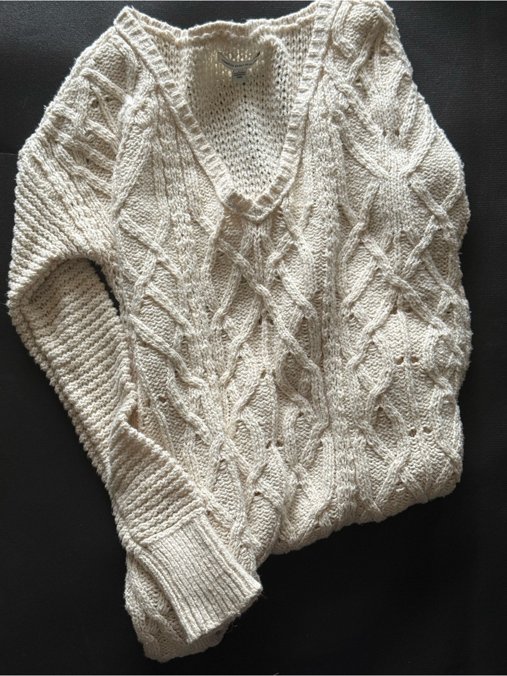 Classic Cream Cable Knit V-Neck Sweater
